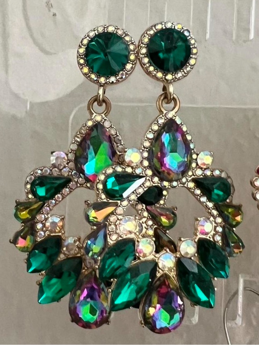 eye candy Emerald and Aurora Teardrop Chandelier Earrings